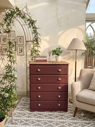 Burgundy pine chest drawers - burgundy, of