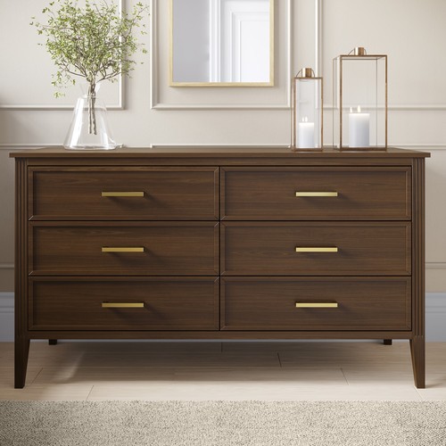 Wide walnut drawer chest of - wide, 6