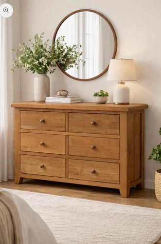 Oak wood drawer chest of - 6,